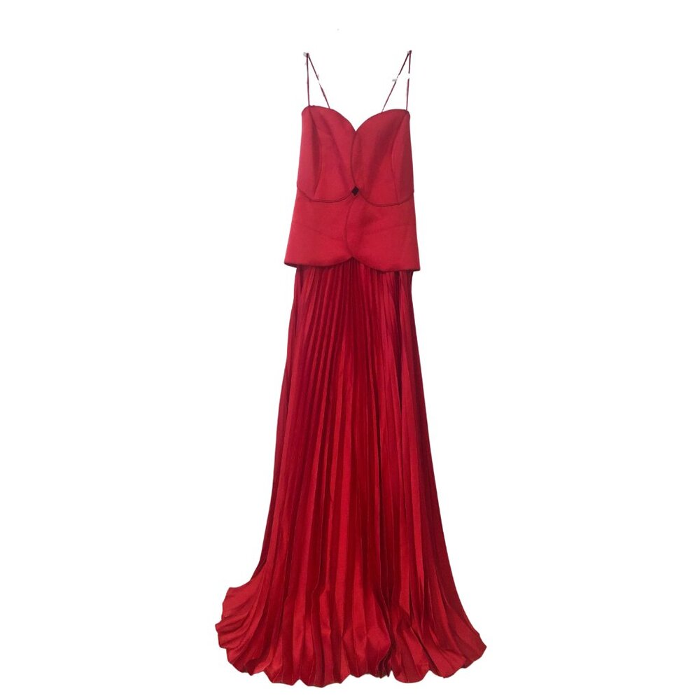NWT Donnee Par Dieu Red Sleeveless Pleated Prom Lace Up Maxi Dress size L
